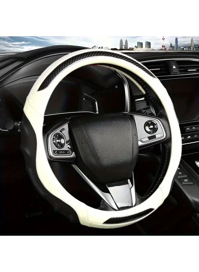 Dark Green 15 Inch Faux Leather Steering Wheel Cover Carbon Fiber Pattern Inner Ring Enhanced Grip Comfort Durable Neoprene Material Car Interior Upgrade Gift - Image 1