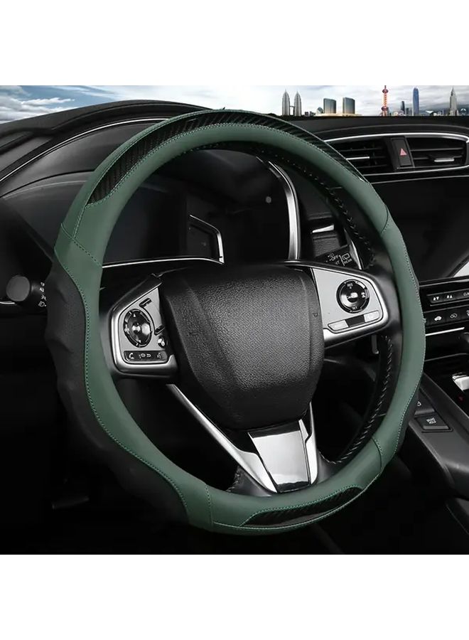 Dark Green 15 Inch Faux Leather Steering Wheel Cover Carbon Fiber Pattern Inner Ring Enhanced Grip Comfort Durable Neoprene Material Car Interior Upgrade Gift - Image 3