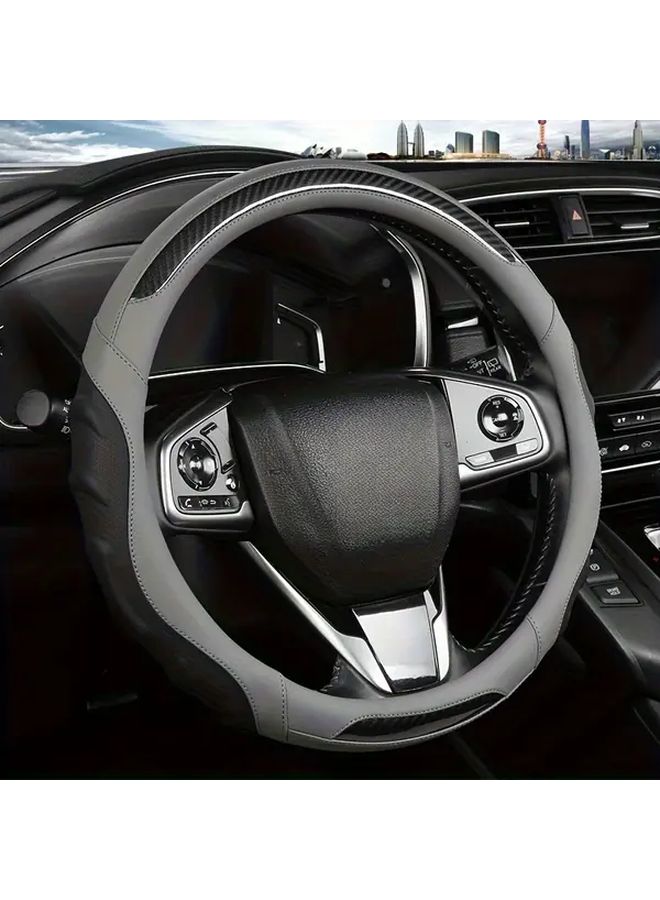Dark Green 15 Inch Faux Leather Steering Wheel Cover Carbon Fiber Pattern Inner Ring Enhanced Grip Comfort Durable Neoprene Material Car Interior Upgrade Gift - Image 5