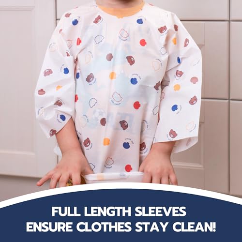 Eli with Love Disposable Bibs Individually Wrapped, Long Sleeve Bib with Crumb Catcher - Waterproof Baby Bibs For Feeding (10 pack) (Sleepy Bear) - Image 3