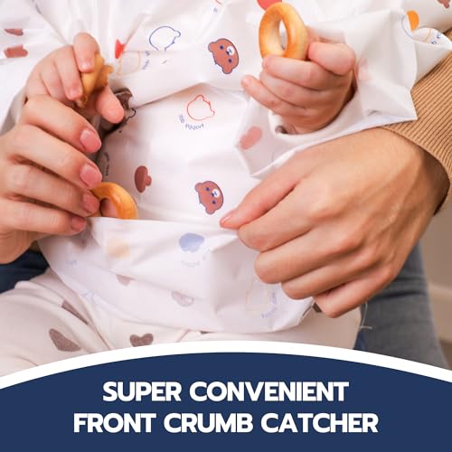 Eli with Love Disposable Bibs Individually Wrapped, Long Sleeve Bib with Crumb Catcher - Waterproof Baby Bibs For Feeding (10 pack) (Sleepy Bear) - Image 5
