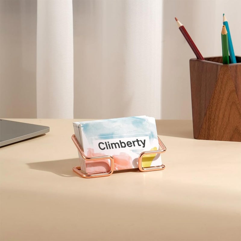Climberty Metal 1Pcs Visiting Card Holder for Men, Business Card Holder for Desk, Business Card Holder Display Stand, Modern Business Card Organizer, Desktop Business Card Holders (Rose Gold) - Image 3