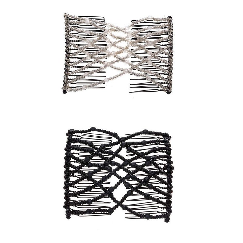 LOVEF Fashion Trend Easy Stretchable Double Combs Magic Hair Combs- Black and White - Image 1