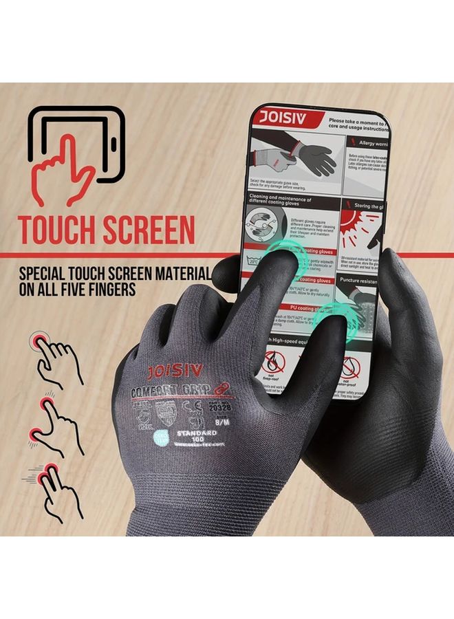 Orange 2 Pairs Nitrile Coated Safety Work Gloves Touchscreen Ambidextrous Abrasion Resistant - Image 3