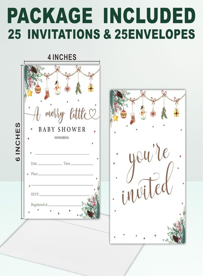 NYCTUG A Merry Little Baby Shower Invitations - 25 Christmas Winter Invites With Envelopes For Gender Reveal, Baby Announcement, New Born Baby Party Favor & Supplies - B02 - Image 4