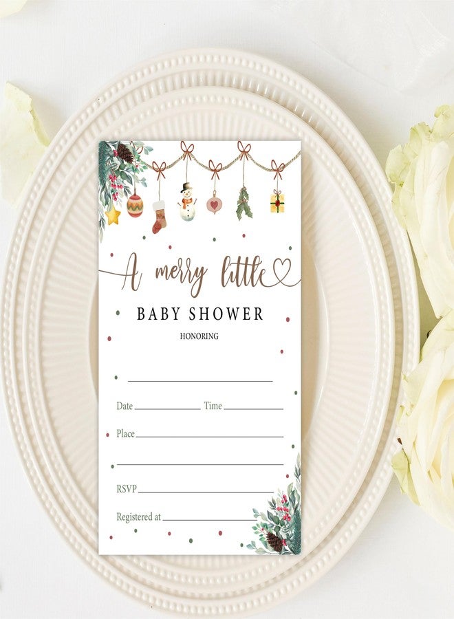 NYCTUG A Merry Little Baby Shower Invitations - 25 Christmas Winter Invites With Envelopes For Gender Reveal, Baby Announcement, New Born Baby Party Favor & Supplies - B02 - Image 3