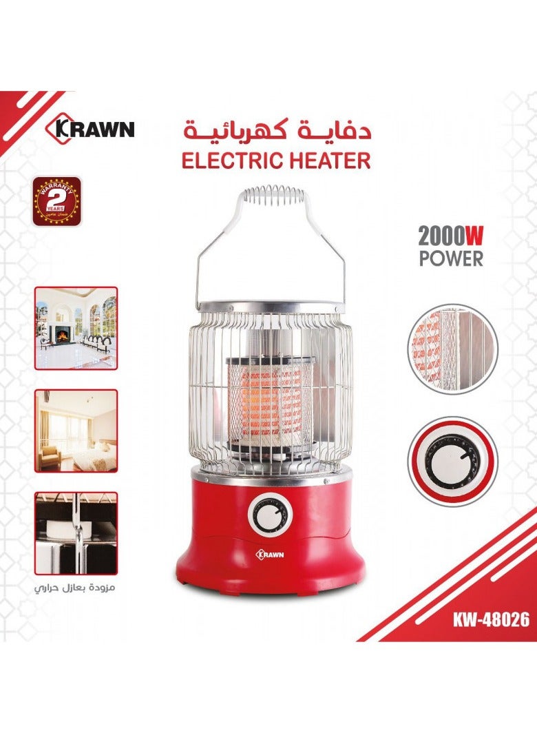 Electric heater 48026 from KRAWN, power: 2000W, equipped with a heat insulator, warranty: 2 years.