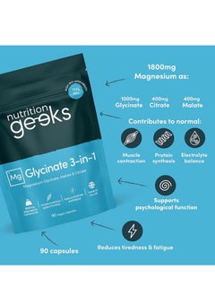 Nutrition Magnesium Glycinate 3-in-1 Complex - 1800mg, with Bisglycinate, Citrate & Malate Blend - 90 Vegan Capsules, High Absorption 384mg Elemental Magnesium, Made in the UK  - Image 4
