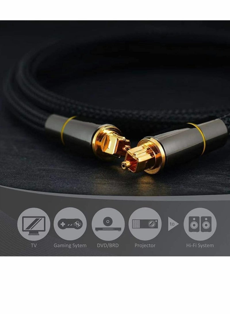 SYOSI Digital Optical Audio Cable, 24K Gold-Plated Nylon Braided Optical Fiber Male to Male Cable, 200 cm Digital Optical Cable for Sound Bar, TV, Playstation, 1 Pcs  - Image 4