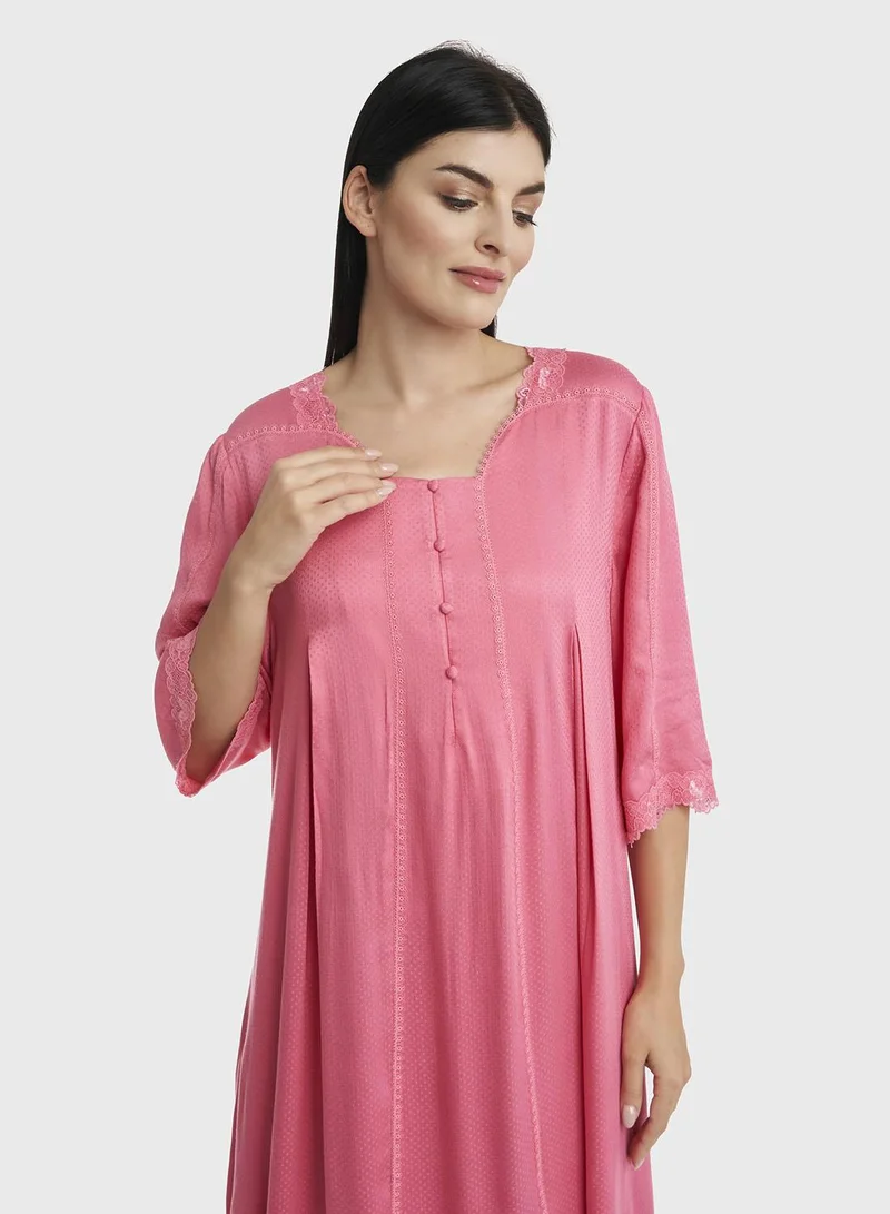 KASHKHA Salmon Pink Jacquard Rayon Nightwear (CNH433)