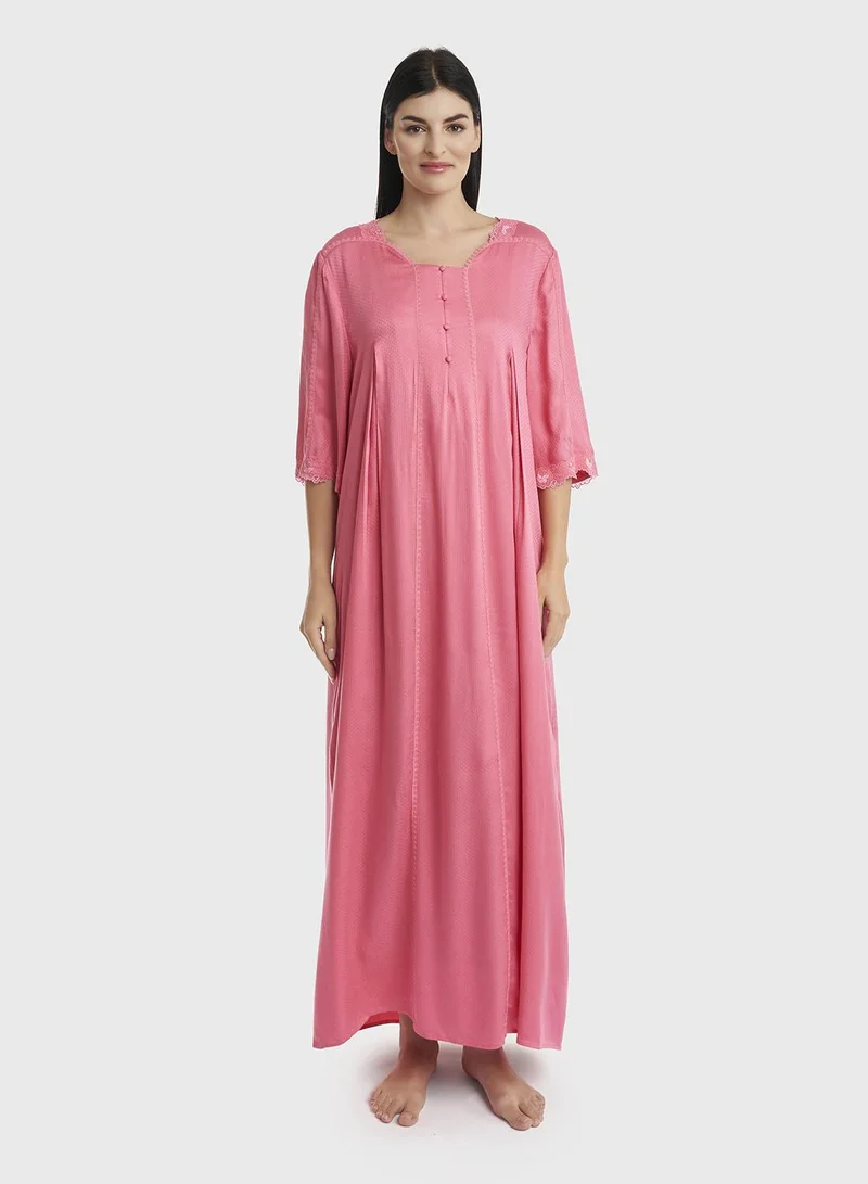 KASHKHA Salmon Pink Jacquard Rayon Nightwear (CNH433)