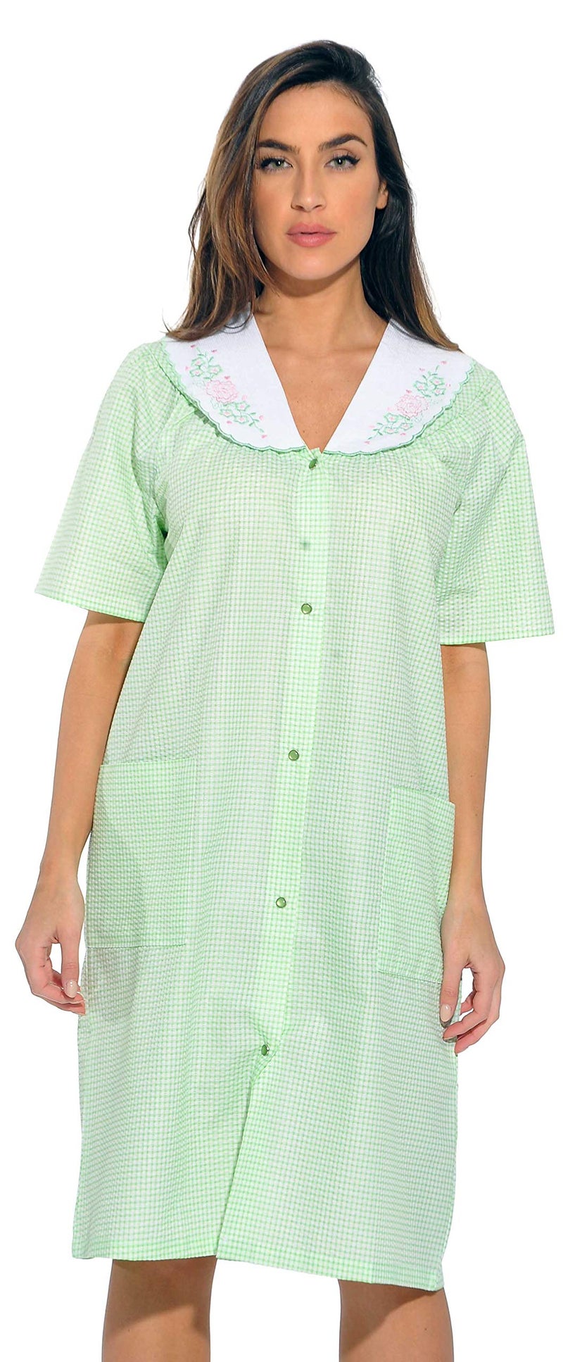 Dreamcrest 8511-Green-L Dreamcrest Short Sleeve Duster / Housecoat / Women Sleepwear,Green,Large - Image 1