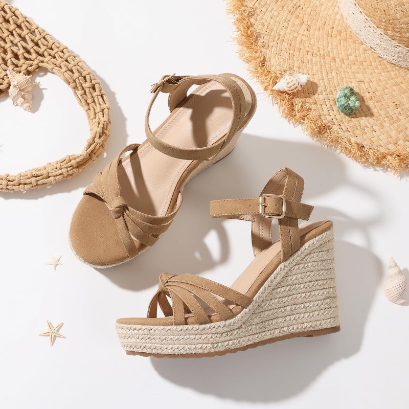 mikarka Sandals for Women 2026: Comfortable Wedge Platform Sandals Women - Braided Espadrilles for Women Ankle Strap Open Toe Wedges Heels Beach Sandals Summer Shoes Brown, US Size 7.5 - Image 3