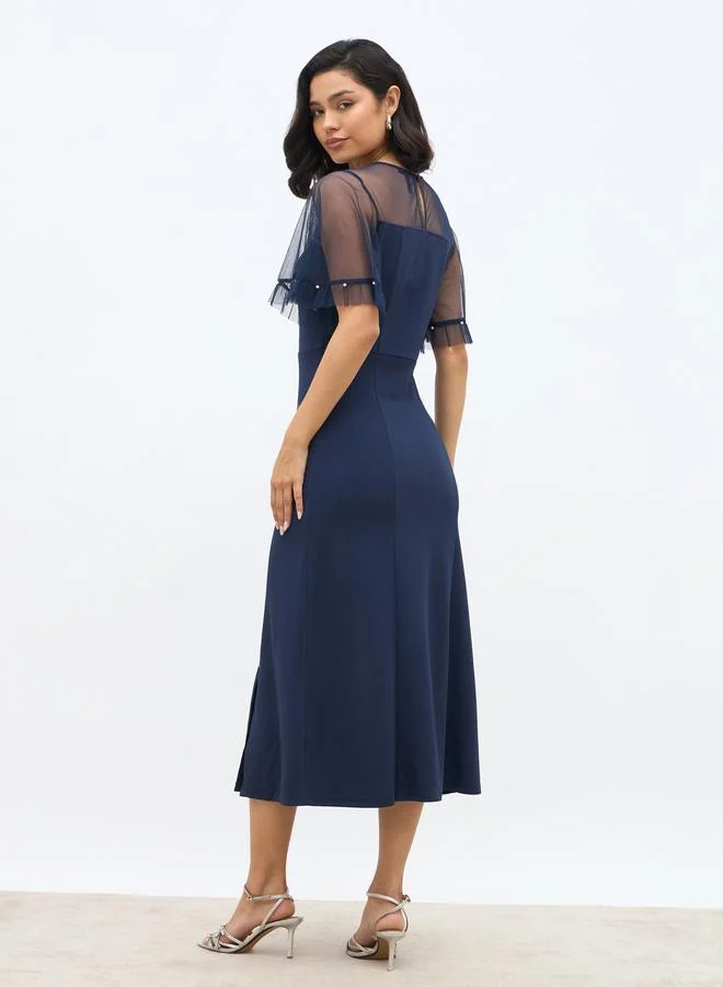 Styli Styli Embellished Mesh Insert A-Line Midi Dress