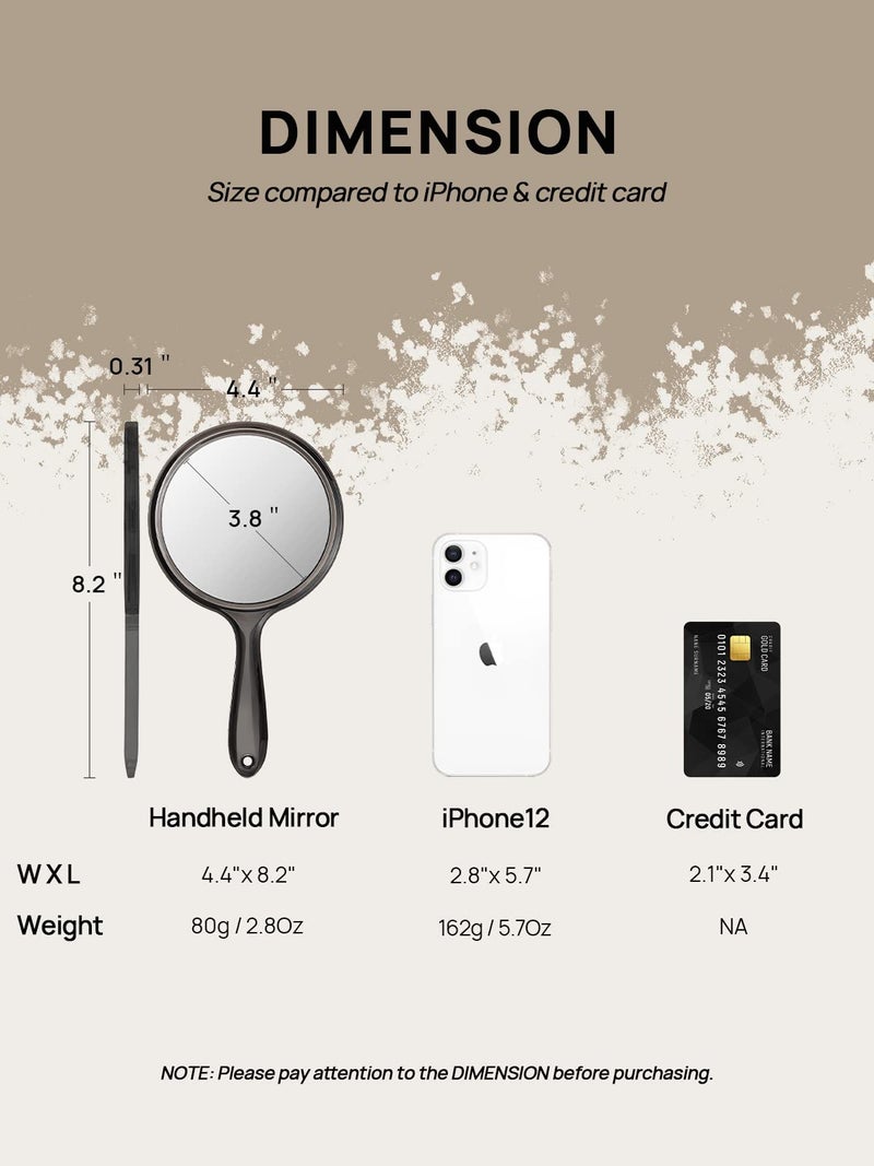 OMIRO Hand Mirror, Double-Sided Handheld Mirror 1X/3X Magnifying Mirror with Handle, Pack of 1 (Transparent Black) - Image 3