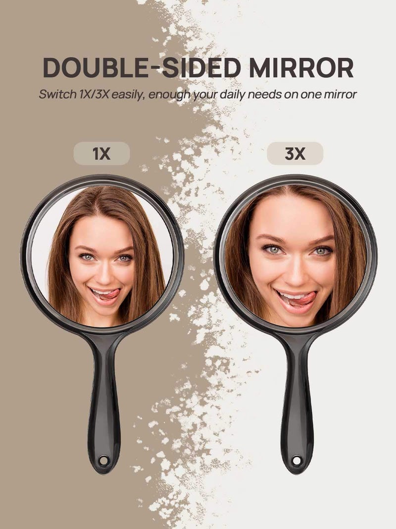 OMIRO Hand Mirror, Double-Sided Handheld Mirror 1X/3X Magnifying Mirror with Handle, Pack of 1 (Transparent Black) - Image 2