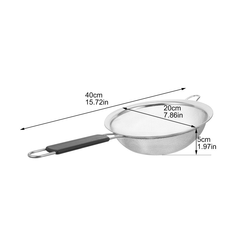 Stainless Steel Mesh Sieves Sifters Oil Cooking Colander Filter Baking Strainer with Plastic Handle and Hanging Hole for Kitchen - Size L (20 Inch) - Image 2