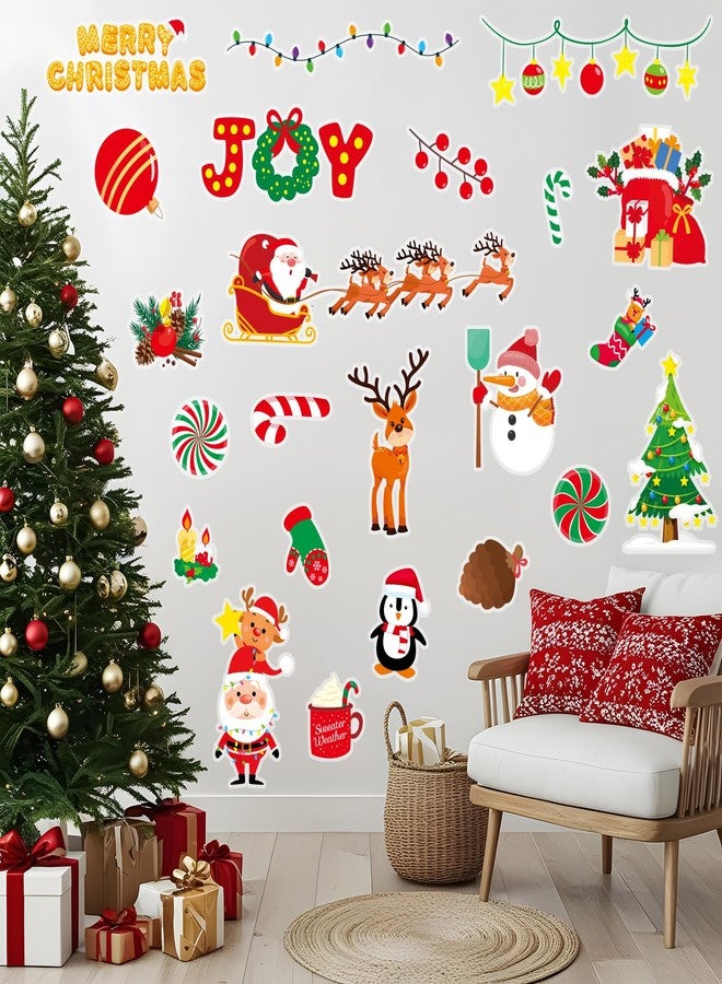 Omlisca Christmas Wall Decals 124 Pieces Merry Christmas Wall Stickers Santa Snowman Winter Snowflakes Xmas Candy Stickers for Wall Window Door Bedroom Garage Home Office Decor - Image 1