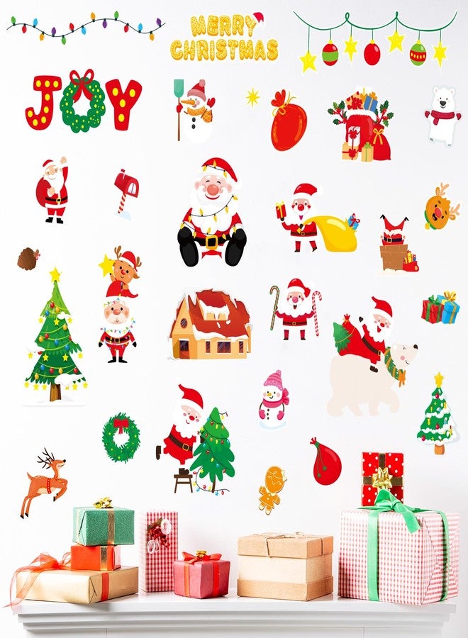 Omlisca Christmas Wall Decals 124 Pieces Merry Christmas Wall Stickers Santa Snowman Winter Snowflakes Xmas Candy Stickers for Wall Window Door Bedroom Garage Home Office Decor - Image 5