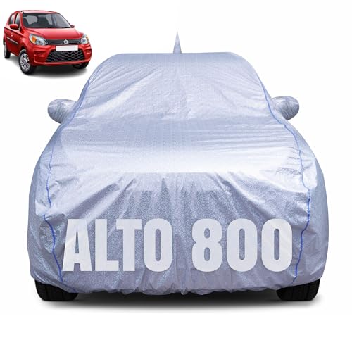 CABIUS 100% Waterproof Car Body Cover for Maruti Suzuki Alto 800 (2000-2023) with Mirror Pocket, Heat & UV Resistant, Triple Stitched, Soft Lining, Bottom Elastic & Piping (Silver Reflective) - Image 1