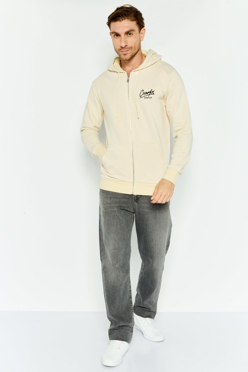 Crooks & Castles Men Hooded Brand Logo Long Sleeves Sweatshirt, Beige  - Image 2