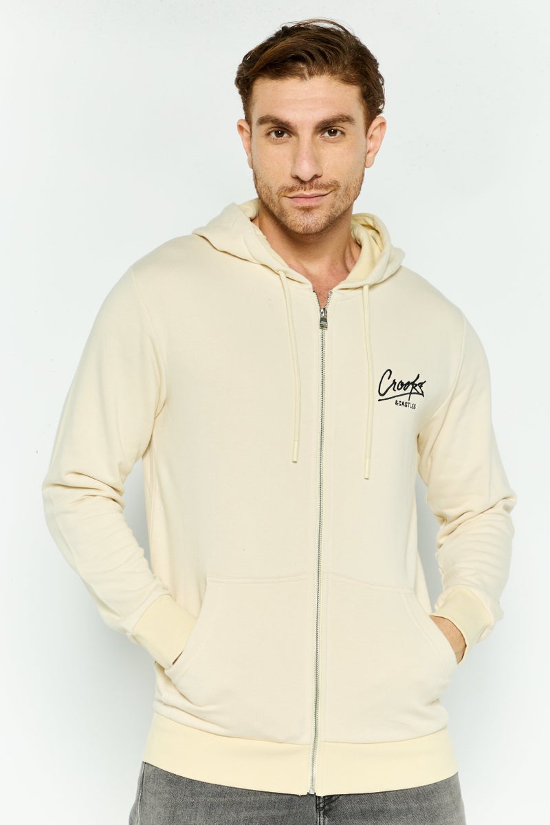 Crooks & Castles Men Hooded Brand Logo Long Sleeves Sweatshirt, Beige  - Image 1