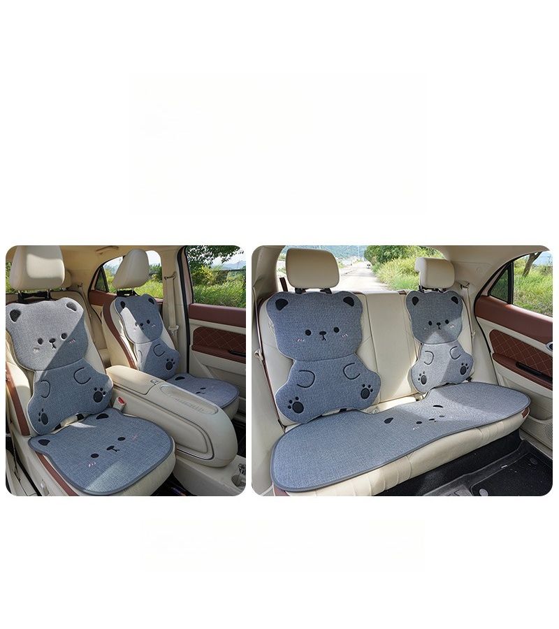 7 Piece Gray Car Seat Cushion Set Adorable 3D Bear Design Comfortable Breathable All Seasons - Image 5