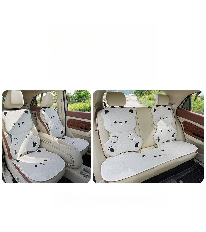 7 Piece Gray Car Seat Cushion Set Adorable 3D Bear Design Comfortable Breathable All Seasons - Image 3