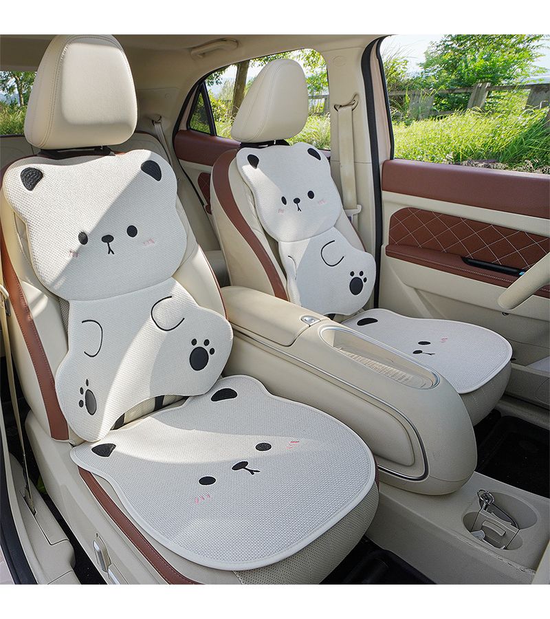 7 Piece Gray Car Seat Cushion Set Adorable 3D Bear Design Comfortable Breathable All Seasons - Image 1