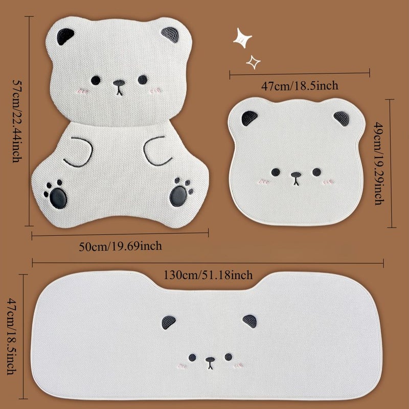 7 Piece Gray Car Seat Cushion Set Adorable 3D Bear Design Comfortable Breathable All Seasons - Image 2