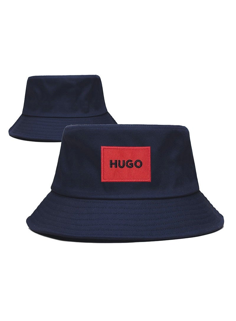 HUGO Navy Blue Bucket Hat with Red Logo Patch
