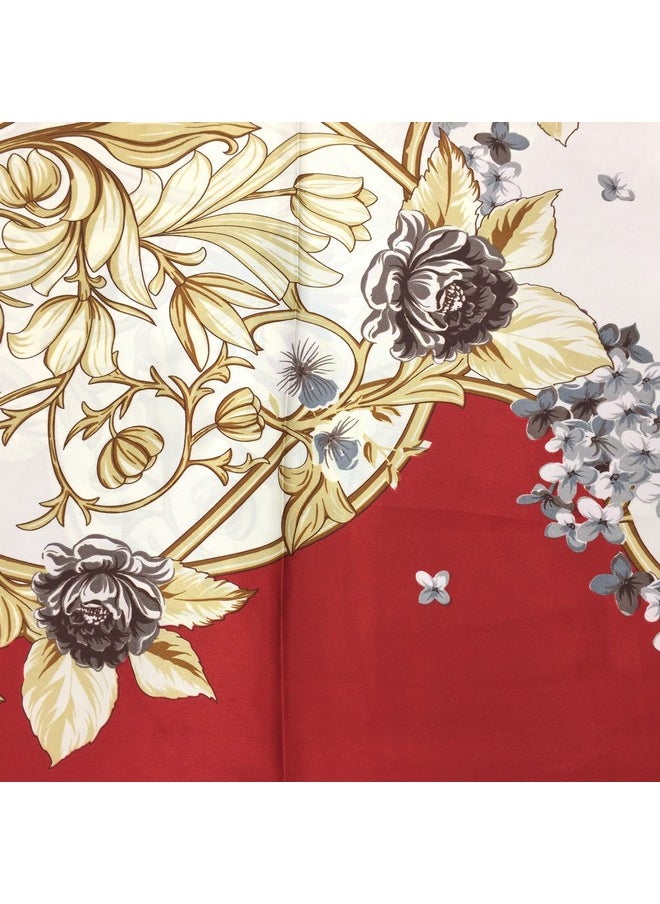 YOUR SMILE - Silk Feeling Scarf Women'S Fashion Pattern Red Gold Flower Large Square Satin Headscarf (306) - Image 1