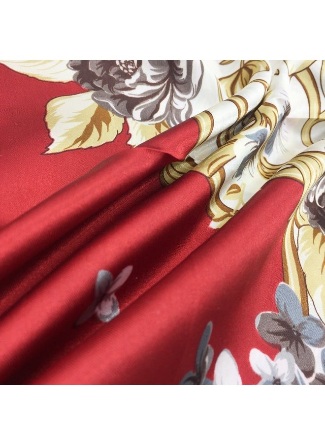 YOUR SMILE - Silk Feeling Scarf Women'S Fashion Pattern Red Gold Flower Large Square Satin Headscarf (306) - Image 1