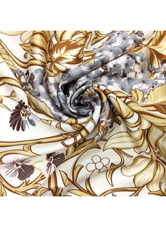 YOUR SMILE - Silk Feeling Scarf Women'S Fashion Pattern Red Gold Flower Large Square Satin Headscarf (306) - Image 1