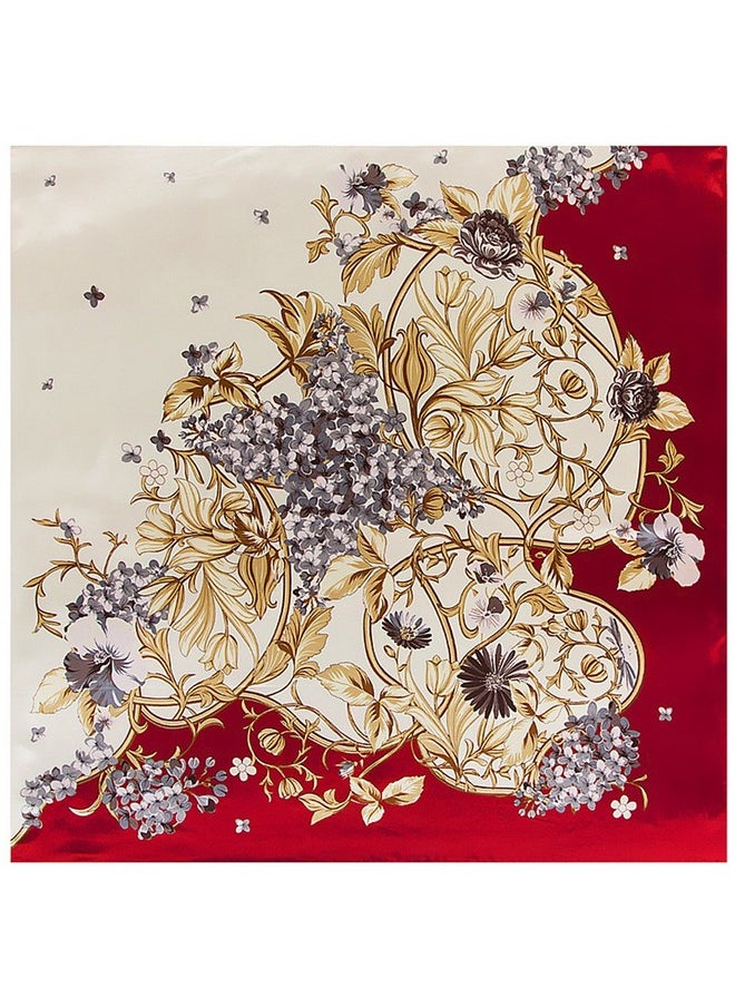 YOUR SMILE - Silk Feeling Scarf Women'S Fashion Pattern Red Gold Flower Large Square Satin Headscarf (306) - Image 1