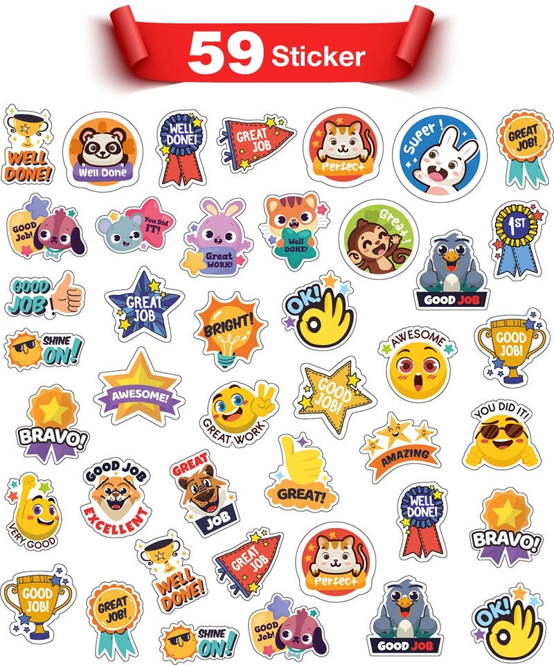 Cheer and Bonus Sticker for Kids Kids Sticker, Education, Training, School Starts, Assorted Shapes School 59 Stickers Teacher Supplies Classroom