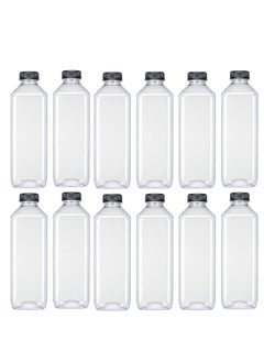 1 L Empty Containers Transparent Plastic Square Bottles with Lids 24 Pcs Capacity 1000 ml