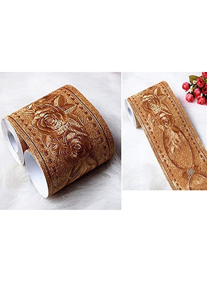 HASTHIP® شريط حائط مزخرف بنمط زهور لتزيين المنزل، الحمام، المطبخ، 4 بوصة × 16.4 قدم، مادة - PVC، مقاوم للرطوبة والعفن، متين، مقاوم للماء (ذهبي) - Image 3