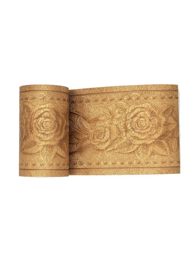 HASTHIP® شريط حائط مزخرف بنمط زهور لتزيين المنزل، الحمام، المطبخ، 4 بوصة × 16.4 قدم، مادة - PVC، مقاوم للرطوبة والعفن، متين، مقاوم للماء (ذهبي) - Image 1