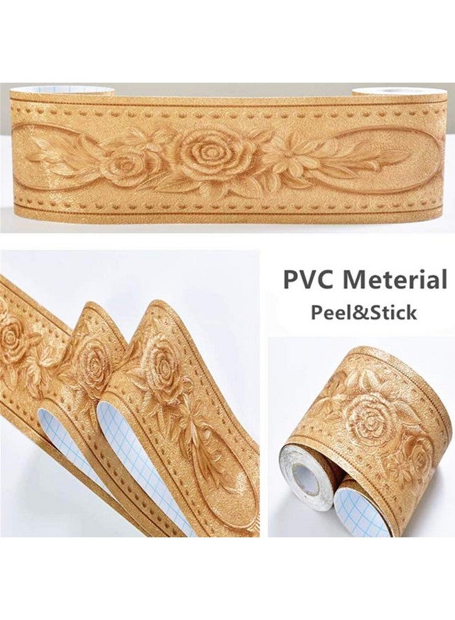 HASTHIP® شريط حائط مزخرف بنمط زهور لتزيين المنزل، الحمام، المطبخ، 4 بوصة × 16.4 قدم، مادة - PVC، مقاوم للرطوبة والعفن، متين، مقاوم للماء (ذهبي) - Image 4