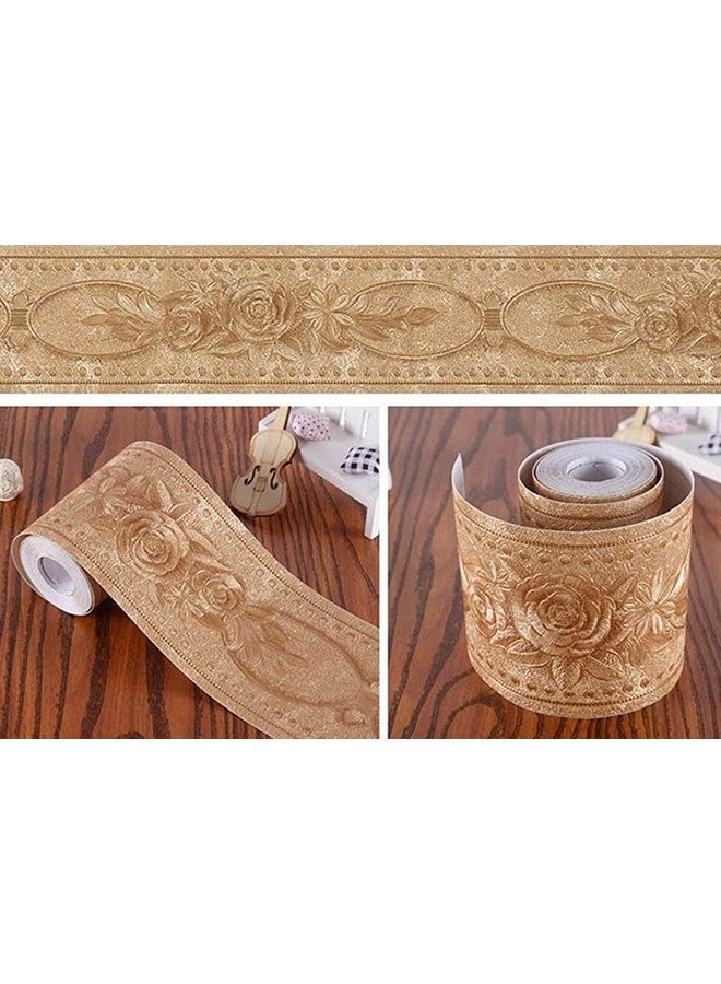 HASTHIP® شريط حائط مزخرف بنمط زهور لتزيين المنزل، الحمام، المطبخ، 4 بوصة × 16.4 قدم، مادة - PVC، مقاوم للرطوبة والعفن، متين، مقاوم للماء (ذهبي) - Image 2