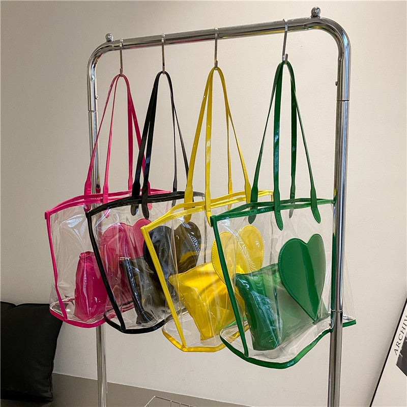 Jelly Shoulder Bag Large Capacity Color-block Heart Mother-Child - Image 2