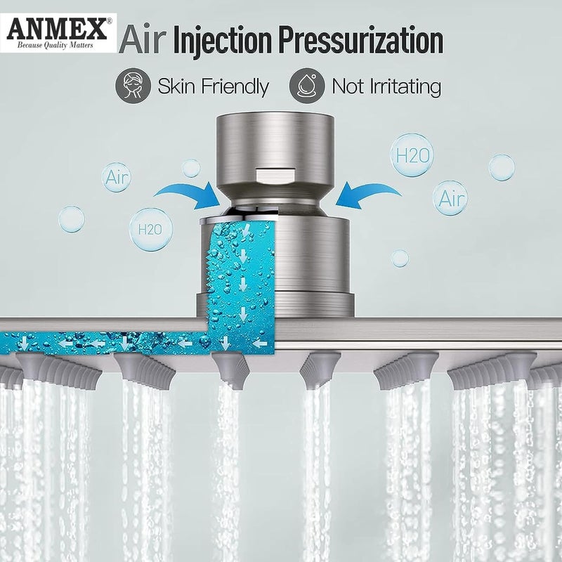ANMEX Mirror Stainless Steel 304 Square Ultra Slim High Pressure Rainfall Shower Head for bathroom With Shower Fit Arm (10X10 + 18INCH ARM) - Image 2
