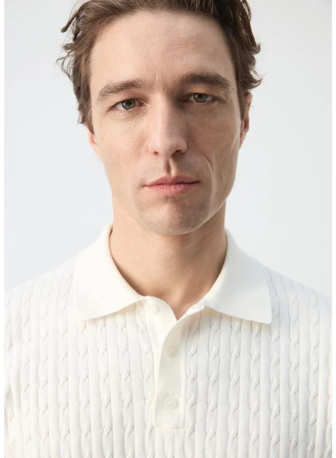 Mango Man  100% cotton braided knitted polo shirt for Men | Best Price UAE