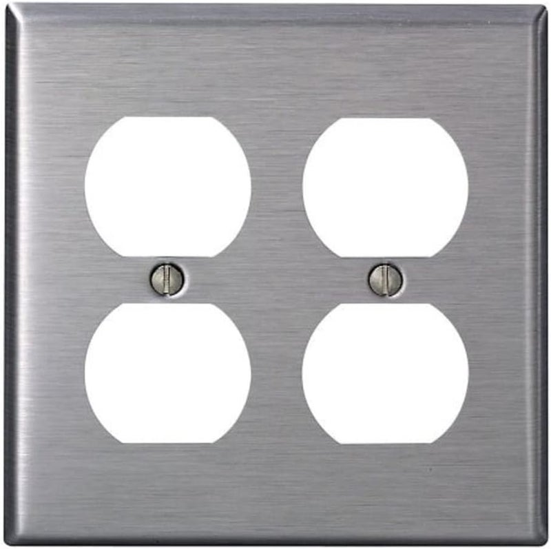 Leviton 84016-40 2-Gang, Duplex Device Receptacle Wallplate, Standard Size, Device Mount, Stainless Steel - Image 1