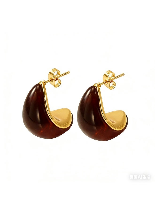 AMETOER French Style Stainless Steel Earrings for Women | 18K Gold-Plated High-End Versatile Niche Design Studs - Image 1