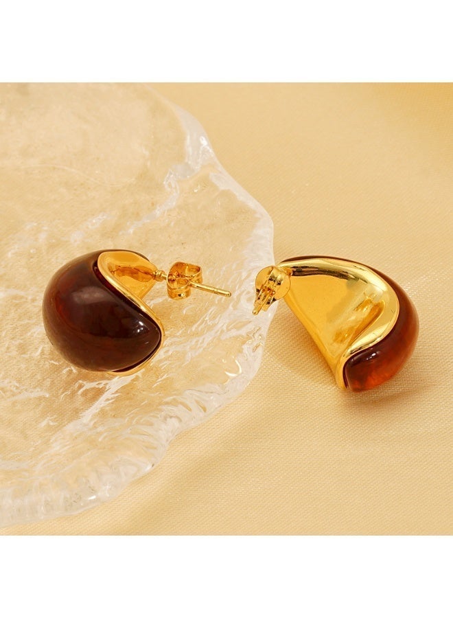 AMETOER French Style Stainless Steel Earrings for Women | 18K Gold-Plated High-End Versatile Niche Design Studs - Image 4