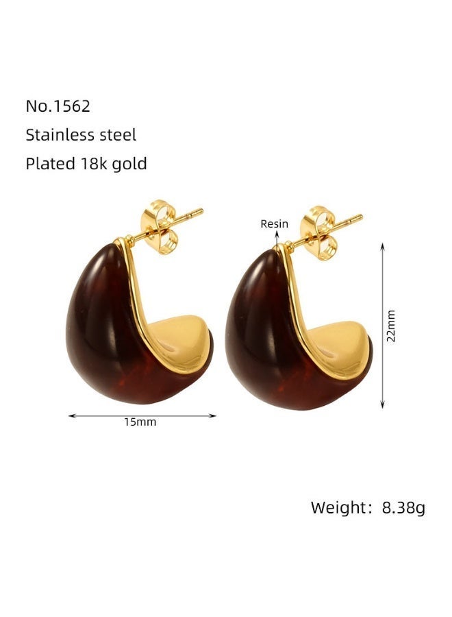 AMETOER French Style Stainless Steel Earrings for Women | 18K Gold-Plated High-End Versatile Niche Design Studs - Image 5