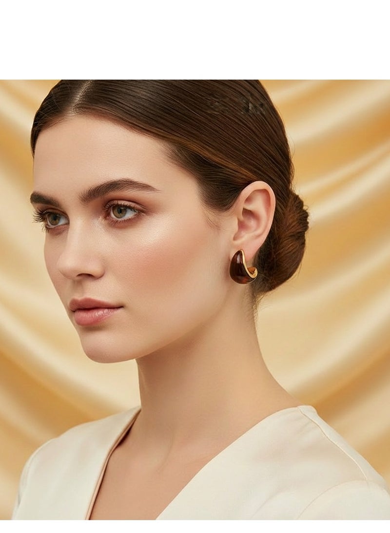 AMETOER French Style Stainless Steel Earrings for Women | 18K Gold-Plated High-End Versatile Niche Design Studs - Image 2