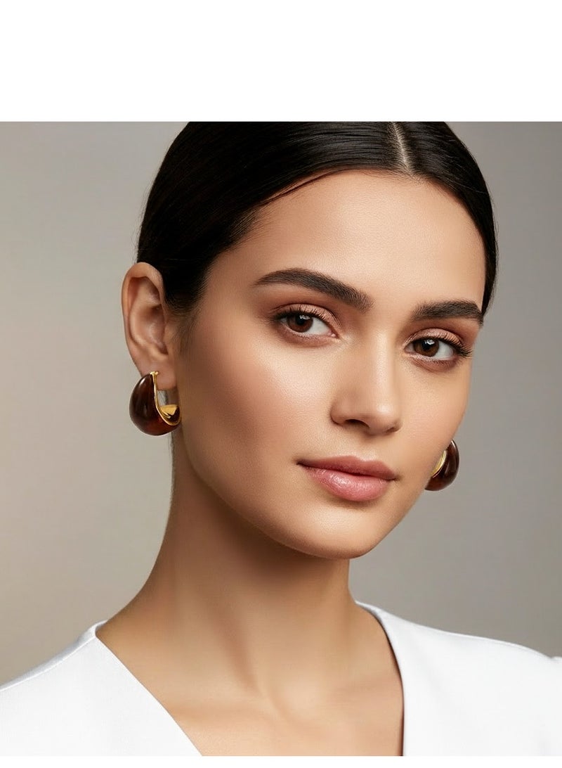 AMETOER French Style Stainless Steel Earrings for Women | 18K Gold-Plated High-End Versatile Niche Design Studs - Image 3